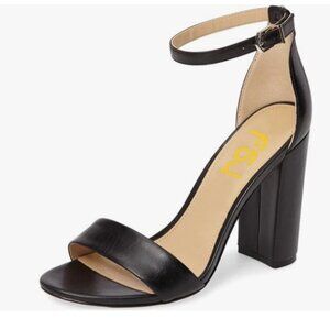 FSJ Black Classic Chunky High Heel Sandals Open Toe Ankle Strap Single Band Shoe